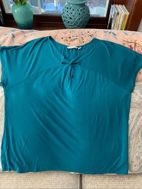 Isaac Mizrahi Teal Short-Sleeve Tie-Neck Tunic
